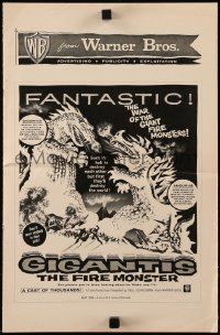9d711 GIGANTIS THE FIRE MONSTER pressbook '59 cool artwork of Godzilla breathing flames at Angurus!