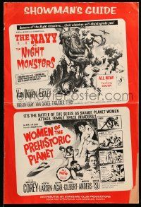 9d832 NAVY VS NIGHT MONSTERS/WOMEN OF PREHISTORIC PLANET pressbook '66 horror/sci-fi double-bill!