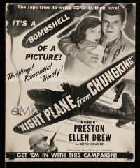 9d835 NIGHT PLANE FROM CHUNGKING pressbook '43 great art of Robert Preston w/gun holding Ellen Drew!