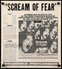9d902 SCREAM OF FEAR pressbook '61 Hammer, classic terrified Susan Strasberg horror image!