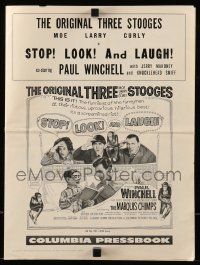 9d935 STOP LOOK & LAUGH pressbook '60 Three Stooges, Larry, Moe & Curly + chimpanzees & dummy!