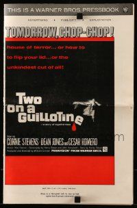 9d968 TWO ON A GUILLOTINE pressbook '65 7 days in a house of terror, or the unkindest cut of all!