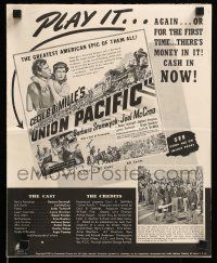 9d969 UNION PACIFIC pressbook R43 Cecil B. DeMille, Barbara Stanwyck, Joel McCrea & cool train art!