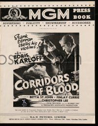 9d518 CORRIDORS OF BLOOD English pressbook '63 Boris Karloff, Christopher Lee, blood-curdling!