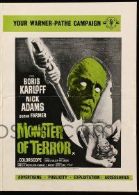 9d519 DIE, MONSTER, DIE English pressbook '65 cool art of Boris Karloff, Monster of Terror!