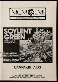 9d529 SOYLENT GREEN English pressbook '73 art of Charlton Heston trying to escape riot control!