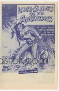 9d150 LOVE-SLAVES OF THE AMAZONS herald '57 art of sexy barely-dressed female native with spear!
