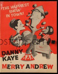 9d165 MERRY ANDREW herald '58 great different art of Danny Kaye, Pier Angeli & chimp!