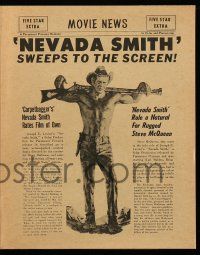 9d176 NEVADA SMITH herald '66 artwork of rugged cowboy Steve McQueen, cool newspaper design!