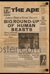 9d192 PLANET OF THE APES herald '68 cool newspaper headline, Big Round-Up of Human Beasts!