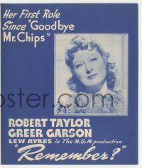 9d203 REMEMBER herald '39 Greer Garson gives Robert Taylor amnesia so they can start again!