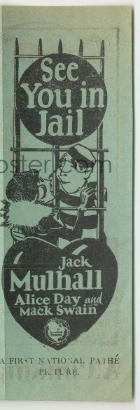 9d213 SEE YOU IN JAIL herald '27 art of Alice Day visiting Jack Mulhall behind bars, Mack Swain!