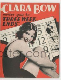 9d243 THREE WEEKENDS herald '28 great image of sexy Clara Bow in swimsuit over calendar!