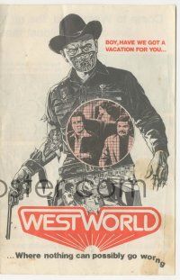 9d259 WESTWORLD herald '73 Michael Crichton, cool artwork of cyborg Yul Brynner by Neal Adams!