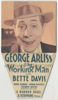 9d269 WORKING MAN die-cut herald '33 George Arliss, Bette Davis, a masterly story of today's youth!