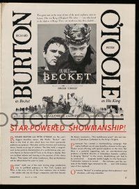 9d571 BECKET world premiere pressbook '64 Richard Burton, Peter O'Toole as King Henry II, rare!