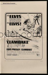 9d631 CLAMBAKE pressbook '67 McGinnis art of Elvis Presley in speed boat w/sexy babes, rock & roll!