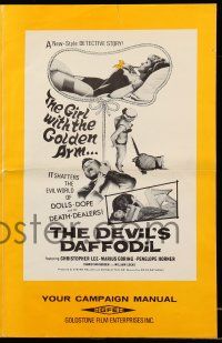 9d657 DEVIL'S DAFFODIL pressbook '67 Edgar Wallace, shatters world of dolls, dope, & death dealers