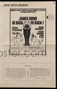 9d665 DR. NO/FROM RUSSIA WITH LOVE pressbook '65 Sean Connery is James Bond, danger & excitement!