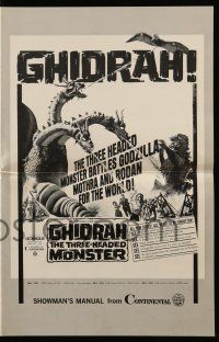 9d709 GHIDRAH THE THREE HEADED MONSTER pressbook '65 Toho, he battles Godzilla, Mothra, and Rodan!