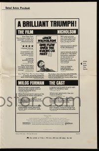 9d846 ONE FLEW OVER THE CUCKOO'S NEST pressbook '75 great c/u of Jack Nicholson,Milos Forman classic