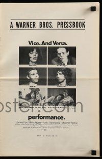 9d862 PERFORMANCE pressbook '70 directed by Nicolas Roeg, Mick Jagger & James Fox trading roles!