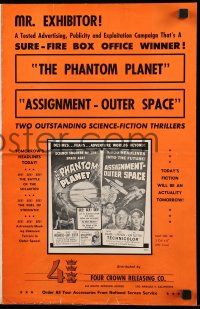 9d864 PHANTOM PLANET/ASSIGNMENT-OUTER SPACE pressbook '62 outstanding science fiction thrillers!