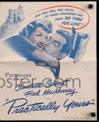 9d870 PRACTICALLY YOURS pressbook '44 Claudette Colbert hugging Air Force pilot Fred MacMurray!