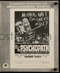 9d873 PSYCHOPATH pressbook '66 Robert Bloch, wild horror image, Mother, may I go out to kill?