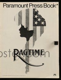 9d876 RAGTIME pressbook '81 James Cagney, patriotic American flag art, directed by Milos Forman!