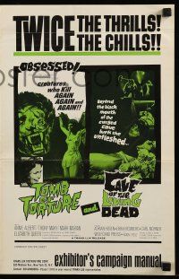 9d957 TOMB OF TORTURE/CAVE OF THE LIVING DEAD pressbook '66 twice the thrills & twice the chills!