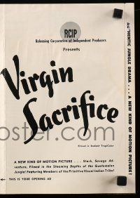 9d976 VIRGIN SACRIFICE pressbook '59 classic sexiest artwork image of half-dressed woman!