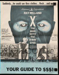 9d997 X: THE MAN WITH THE X-RAY EYES pressbook '63 Ray Milland strips souls & bodies, cool art!