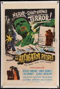 9f003 ALLIGATOR PEOPLE linen 1sh '59 Beverly Garland, Lon Chaney, they'll make your skin crawl!