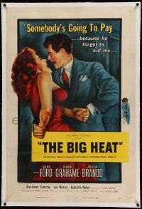 9f020 BIG HEAT linen 1sh '53 great pulp art of Glenn Ford & sexy Gloria Grahame, Fritz Lang noir!