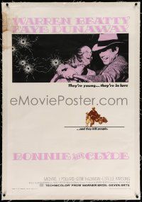 9f026 BONNIE & CLYDE linen 1sh '67 notorious crime duo Warren Beatty & Faye Dunaway, Arthur Penn