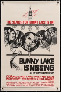 9f032 BUNNY LAKE IS MISSING linen 1sh '65 directed by Otto Preminger, different art of cast, rare!