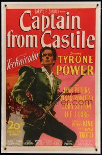9f037 CAPTAIN FROM CASTILE linen 1sh '47 great art of Tyrone Power with sword by Sergio Gargiulo!