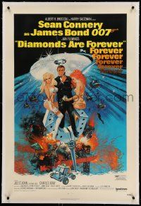 9f061 DIAMONDS ARE FOREVER linen 1sh '71 art of Sean Connery as James Bond 007 by Robert McGinnis!