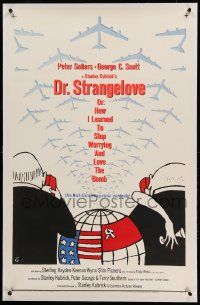 9f063 DR. STRANGELOVE linen 1sh '64 Stanley Kubrick classic, Peter Sellers, cool Tomi Ungerer art!