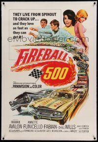9f077 FIREBALL 500 linen 1sh '66 race car driver Frankie Avalon & sexy Annette Funicello!