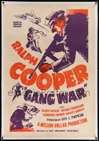 9f085 GANG WAR linen 1sh '40 cool art of gangster Ralph Cooper firing machine gun in Harlem, rare!