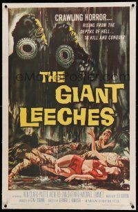 9f089 GIANT LEECHES linen 1sh '59 rising from the depths of Hell to kill and conquer, great art!
