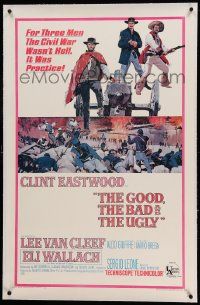 9f101 GOOD, THE BAD & THE UGLY linen 1sh '68 Clint Eastwood, Lee Van Cleef, Wallach, Leone classic!