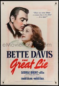 9f105 GREAT LIE linen 1sh '41 there are some things Bette Davis has to lie about to George Brent!