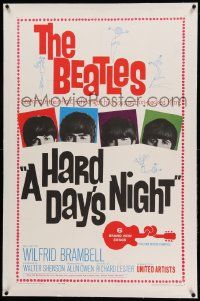 9f107 HARD DAY'S NIGHT linen 1sh '64 The Beatles in their first film, rock & roll classic!