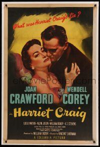 9f108 HARRIET CRAIG linen 1sh '50 wonderful romantic art of Joan Crawford & Wendell Corey!