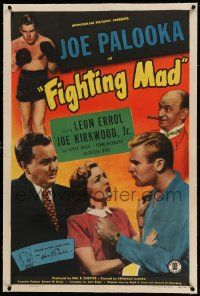 9f126 JOE PALOOKA IN FIGHTING MAD linen 1sh '48 boxing Joe Kirkwood Jr. as Ham Fisher's Joe Palooka!