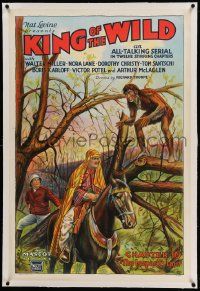 9f135 KING OF THE WILD linen chapter 10 1sh '31 stone litho of half-man half-ape attacking hunters!