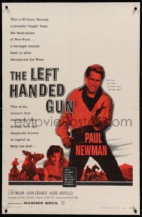 9f138 LEFT HANDED GUN linen 1sh '58 Paul Newman as teenage desperado Billy the Kid, Arthur Penn!